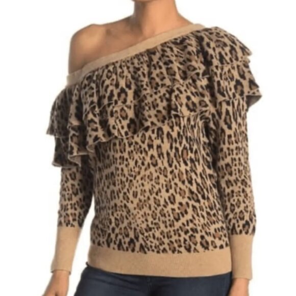 Frame Off Shoulders Leopard Ruffled Sweater S - Picture 1 of 9
